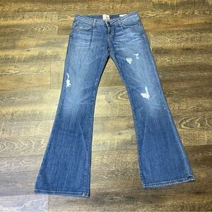 Dylan George Alexandra Flare Stretch Distressed Blue Denim Jeans Womens 30 USA